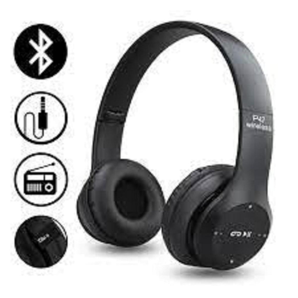 P47 Wireless Headphones | Bluetooth Foldable Headset | Stereo Sound | FM Radio & TF Card Support