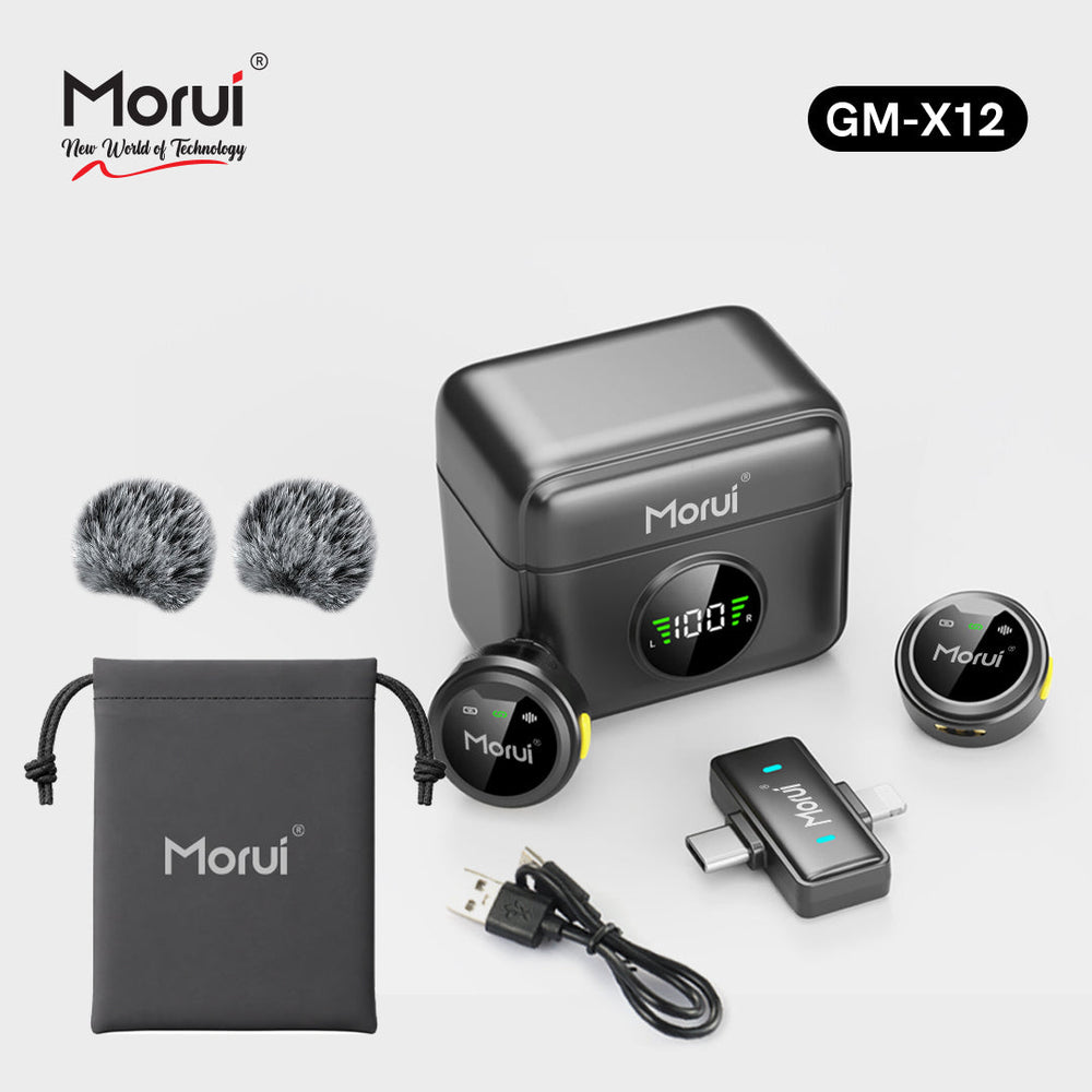 Morui GM-X12 ANC Dual Wireless Microphone | 2.4GHz Lavalier Mic for Vlogging & Live Streaming