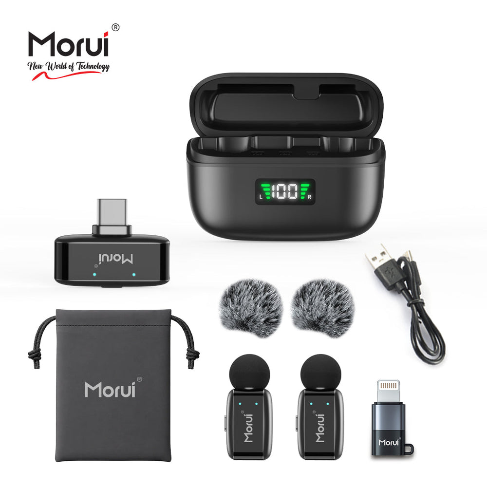 Morui GM-X13 ANC Dual Wireless Microphone | 2.4GHz Lavalier Mic with LED Charging Case