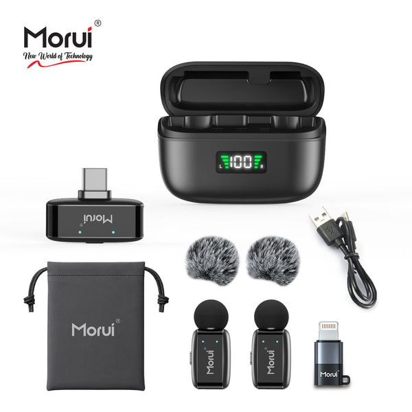 Morui GM-X13 ANC Dual Wireless Microphone | 2.4GHz Lavalier Mic with LED Charging Case