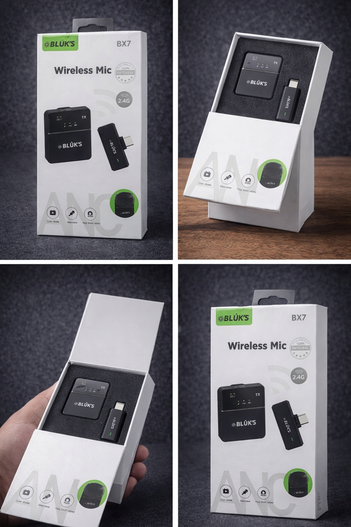 BX7 Wireless Microphone Black | Noise Reduction Lavalier Mic for Android & iPhone | TikTok YouTube Vlogging Mic