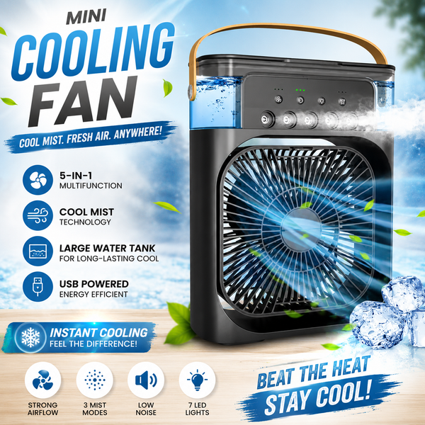 Mini Cooling Fan with Water Mist | Portable USB Air Cooler | 3 Mist Modes | Quiet Cooling Fan