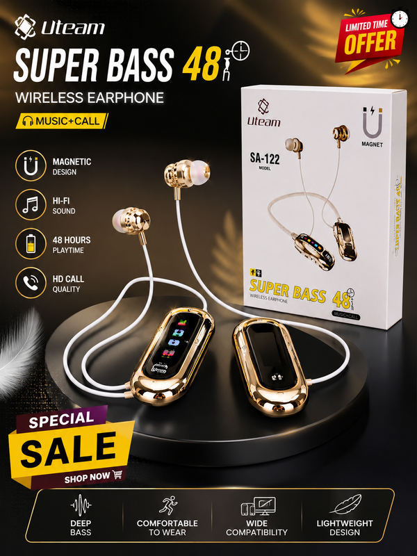 Uteam SA-122 Magnetic Wireless Earphones | Super Bass, 48 Hours Battery, Hi-Fi Sound