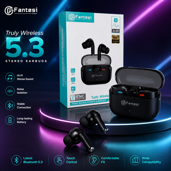 Fantesi A-45 Truly Wireless Bluetooth 5.3 Earbuds with ENC HiFi Stereo Sound