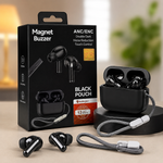 Magnet Buzzer ANC/ENC Wireless Earbuds with Black Pouch – Bluetooth 5.3 Touch Control & Noise Reduction
