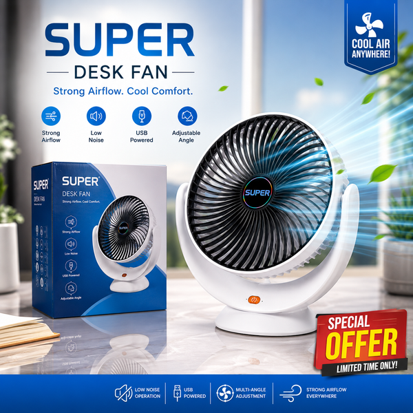 SUPER USB Desk Fan – Portable Mini Cooling Fan with Adjustable Angle