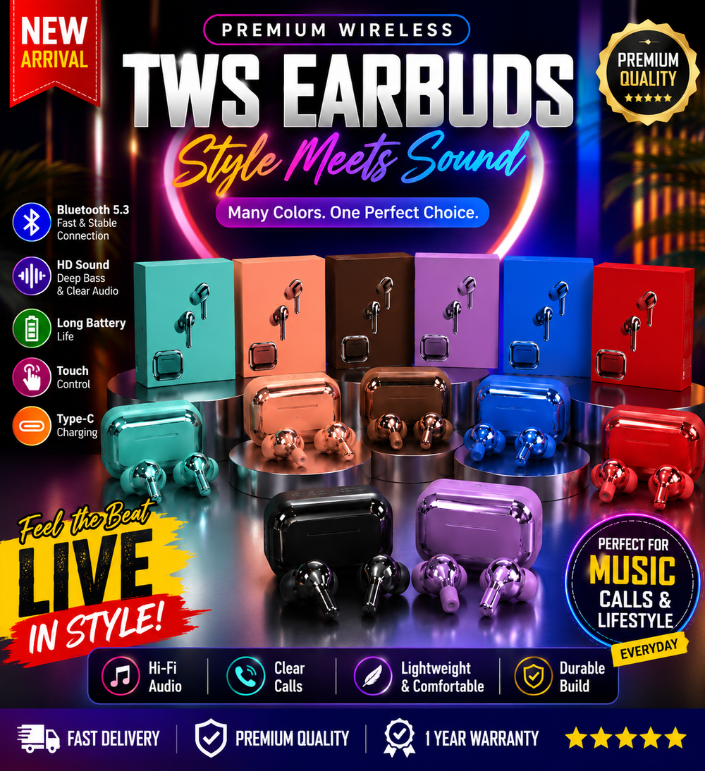 Premium Wireless Bluetooth Earbuds – Crystal Clear Sound, ENC Noise Reduction & Fast Charging | Multi Color