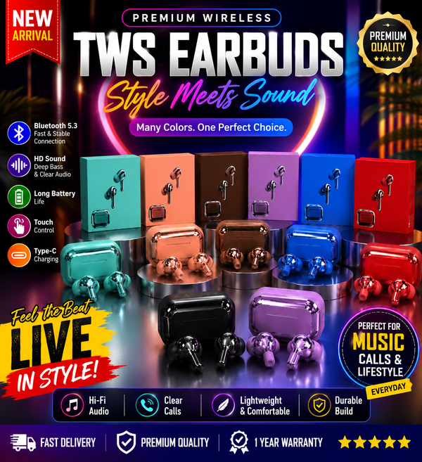 Premium Wireless Bluetooth Earbuds – Crystal Clear Sound, ENC Noise Reduction & Fast Charging | Multi Color