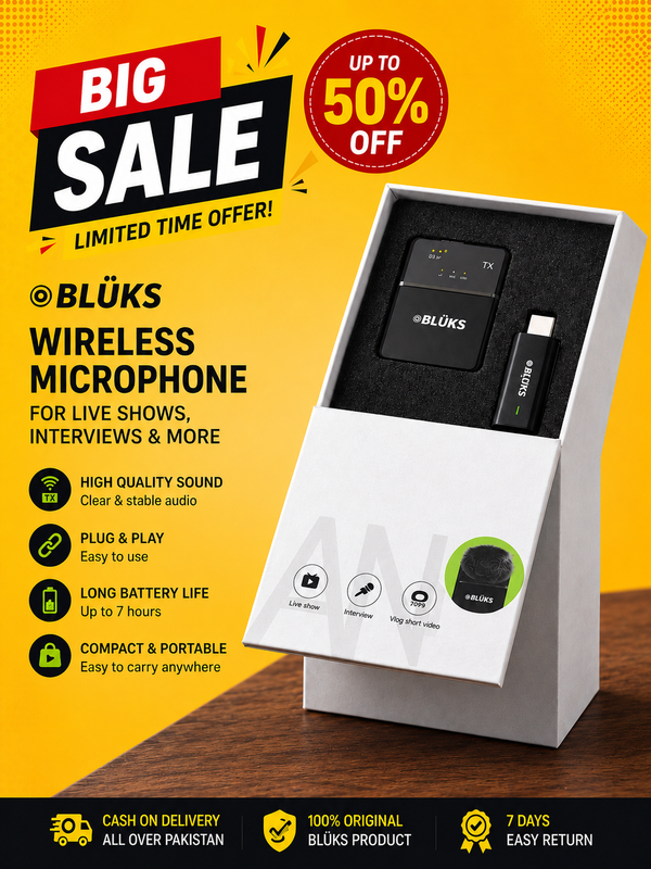 BLUK'S BX7 Wireless Microphone 2.4G Type-C | Noise Reduction Mini Mic for Android, Vlogging & Live Streaming