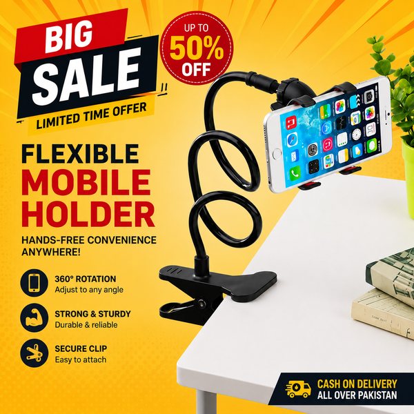 360° Flexible Gooseneck Mobile Phone Holder Clip Stand | Adjustable Desk & Bed Smartphone Mount
