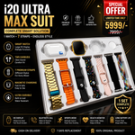 I20 Ultra Max Suit 10-in-1 Smartwatch Bundle | 2.3” HD Display, Bluetooth Calling & Earbuds
