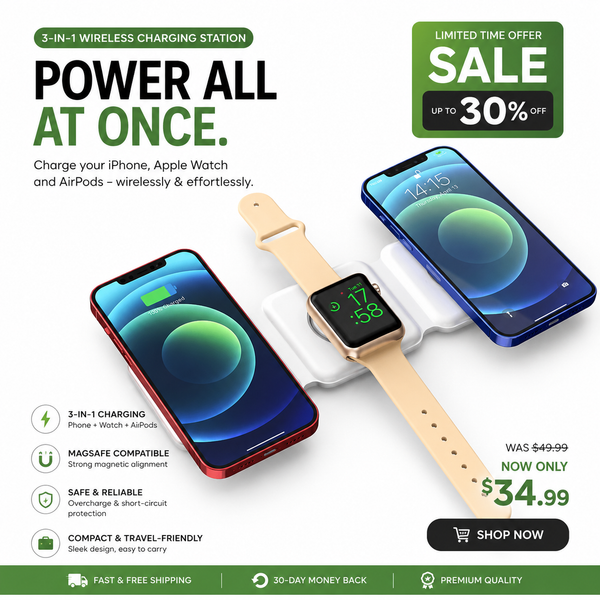 3 in 1 Magnetic Wireless Charger 15W Fast Charging