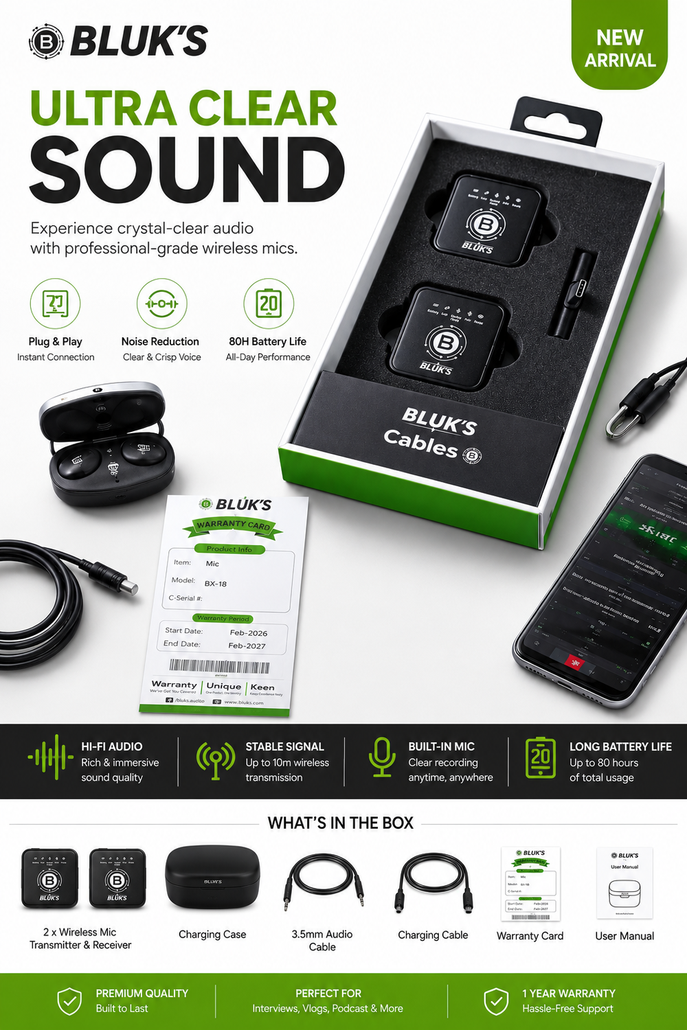 BX-18 Wireless Lavalier Collar Microphone | Bluetooth Mic | Clear Voice Recording