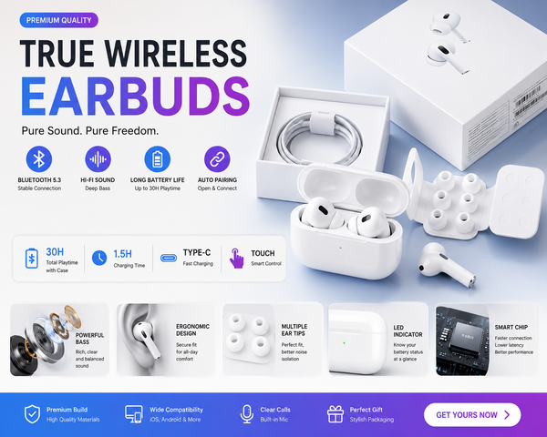 Pro 2 Wireless Earbuds Bluetooth 5.3 | ANC | Touch Control | Long Battery Backup