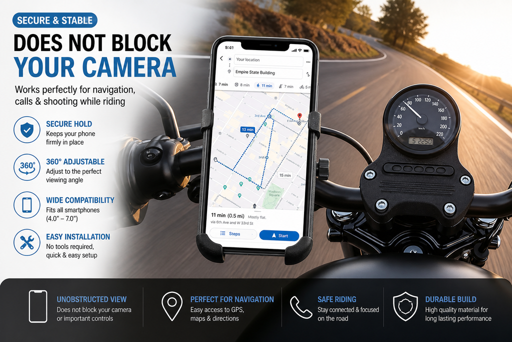 Bike Mobile Holder Stand | 360° Rotation | Anti-Slip Grip | Universal Motorcycle Mount