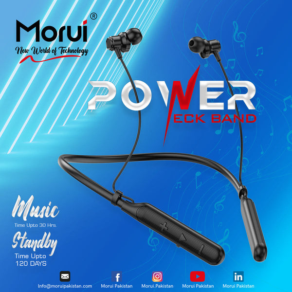 Morui ME-06 Power Wireless Bluetooth 5.3 Neckband | Magnetic Stereo Earphones
