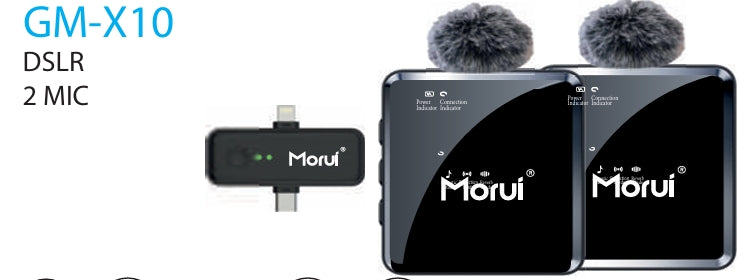 Morui GM-X10 DSLR Dual Wireless Microphone with ANC | 2.4GHz 2 Mic Lavalier for Vlogging & Live Streaming