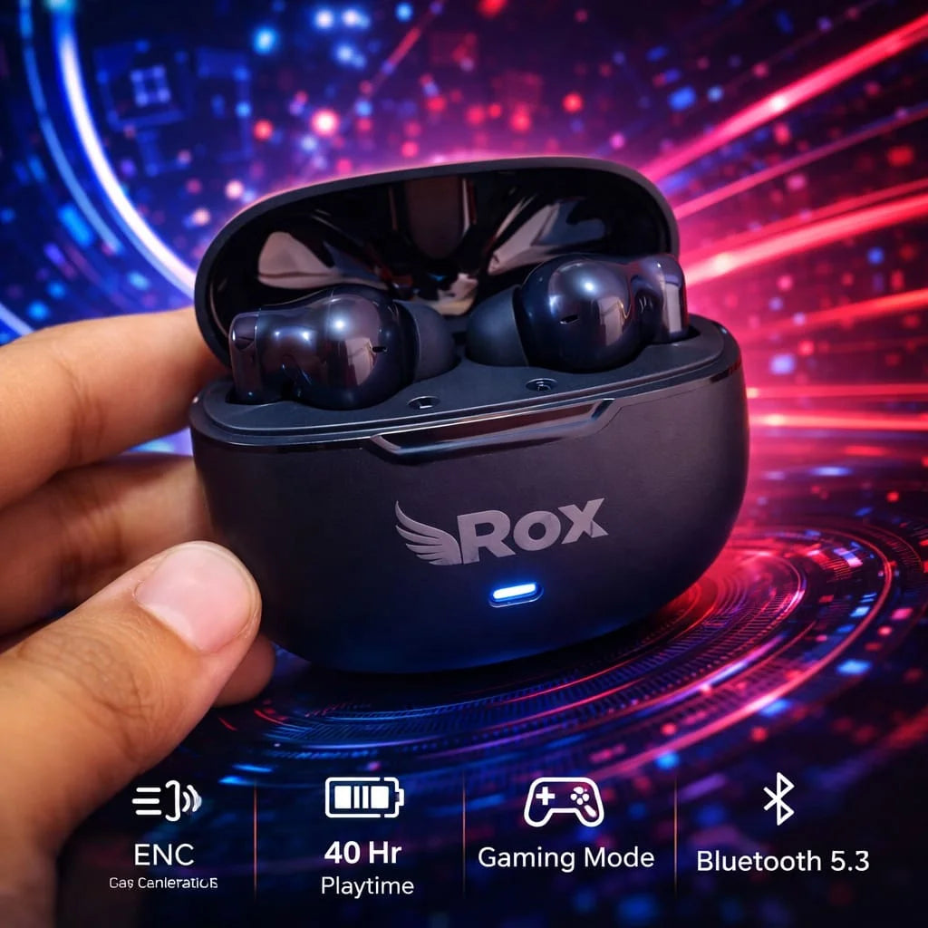 Rox Wireless Earbuds Bluetooth 5.3 | HD Sound | Gaming Mode | Long Battery Backup