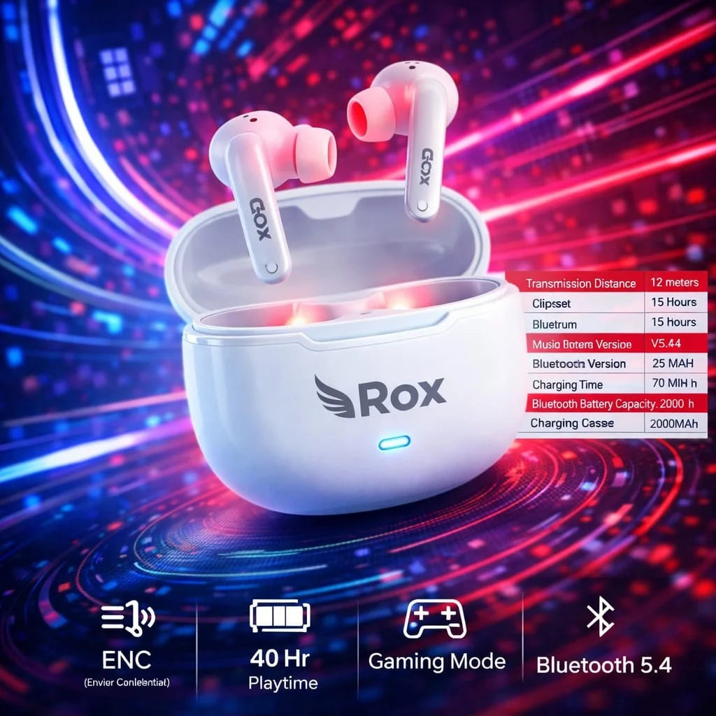 Rox Wireless Earbuds Bluetooth 5.3 | HD Sound | Gaming Mode | Long Battery Backup